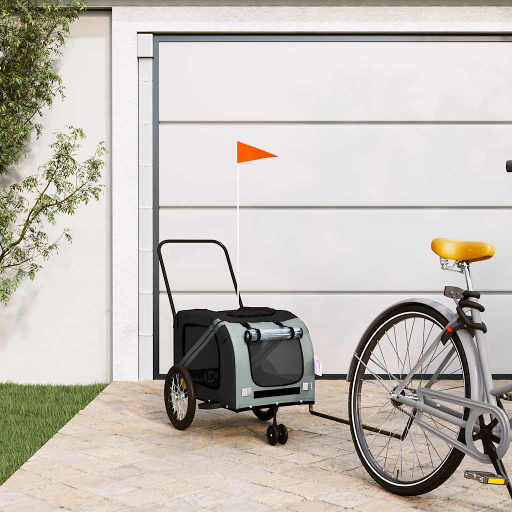 Pet Bike Trailer and Grey Oxford Fabric and Iron Depth 63 cm Grey 121 cm 65 cm