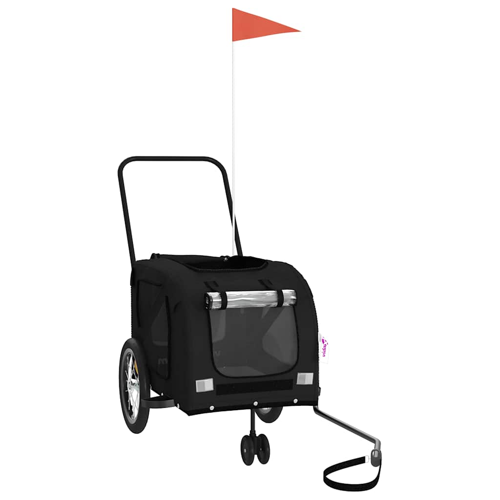 Pet Bike Trailer and Grey Oxford Fabric and Iron Depth 63 cm Black 121 cm 65 cm