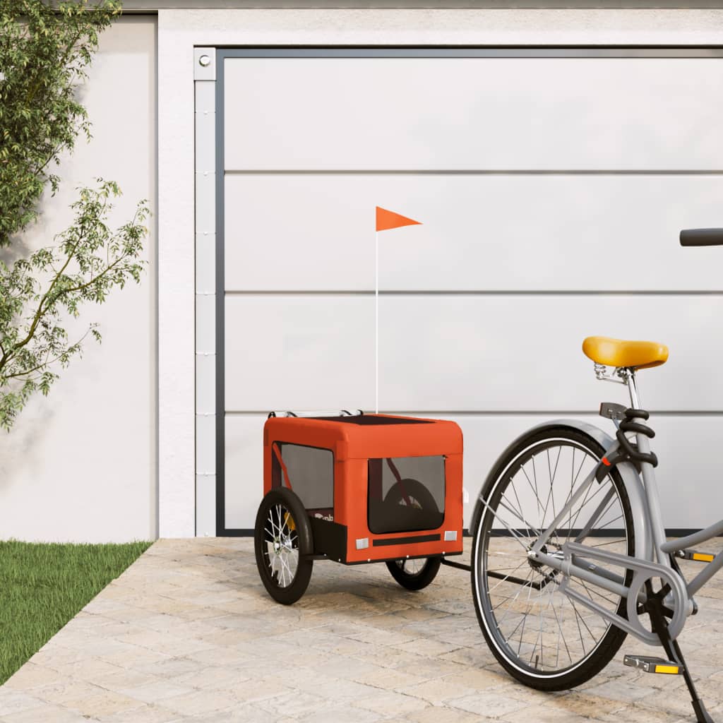Pet Bike Trailer and Black Oxford Fabric and Iron Height 73.5 cm Orange 68.5 cm 135 cm