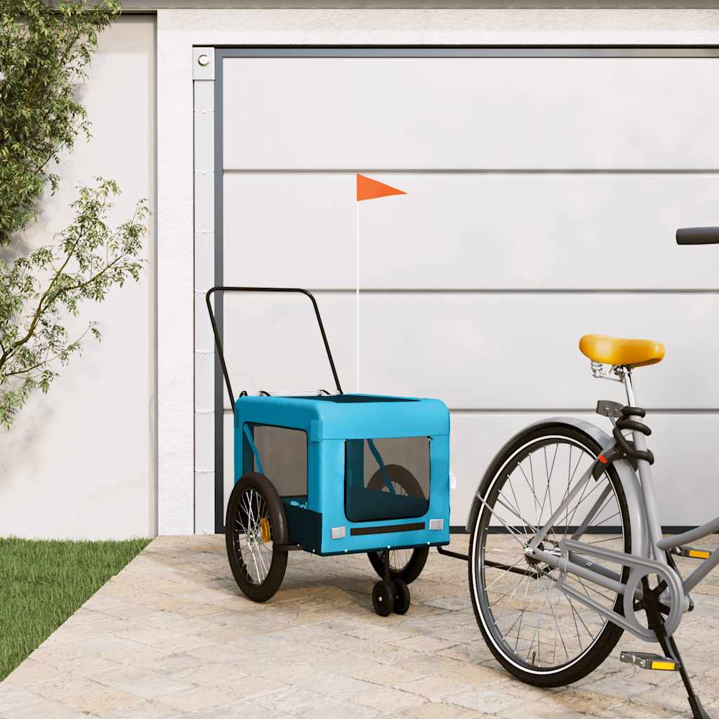 Pet Bike Trailer and Black Oxford Fabric and Iron Height 73.5 cm Blue 135 cm 68.5 cm