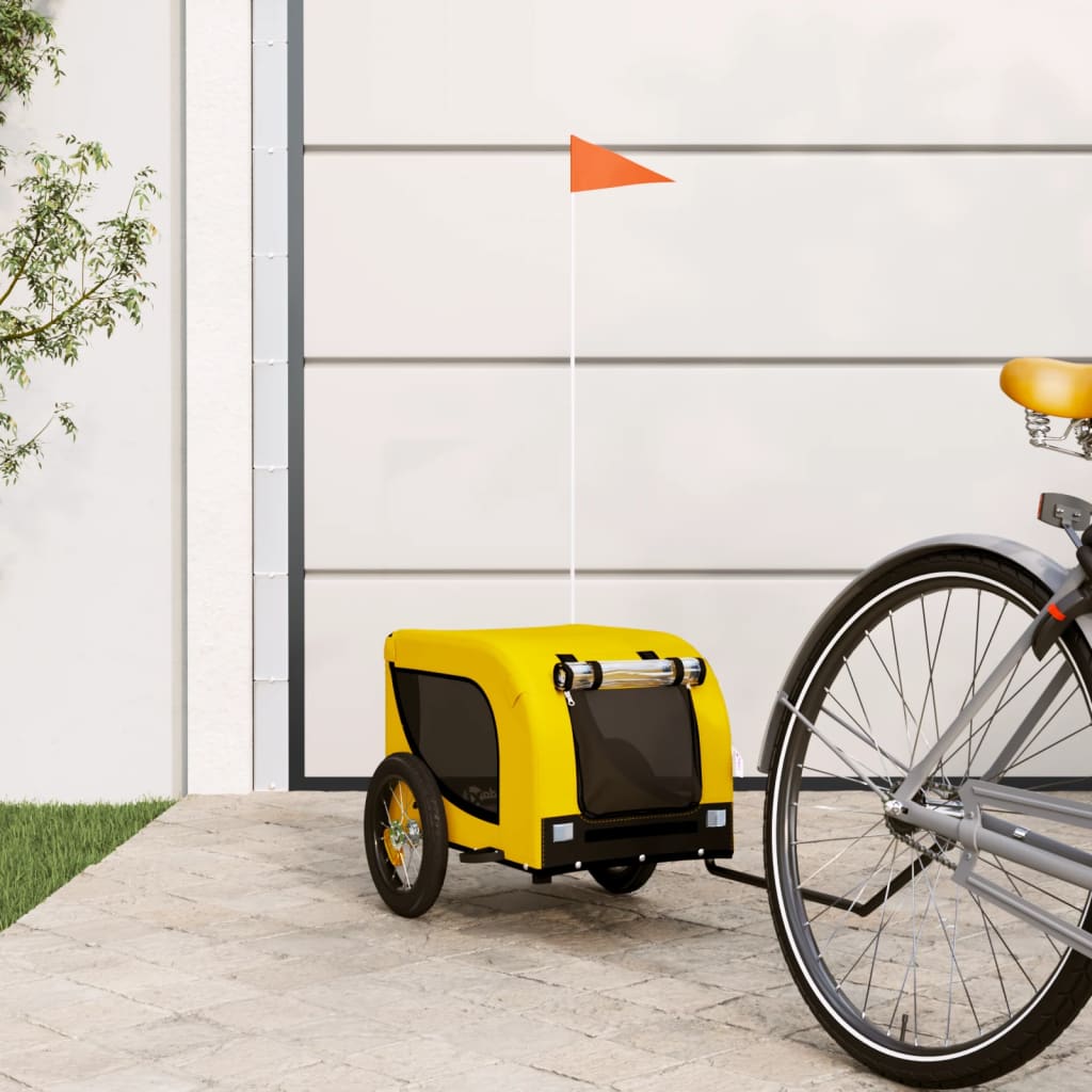 Pet Bike Trailer Oxford Fabric and Iron Height 53 cm Yellow 53 cm 124 cm