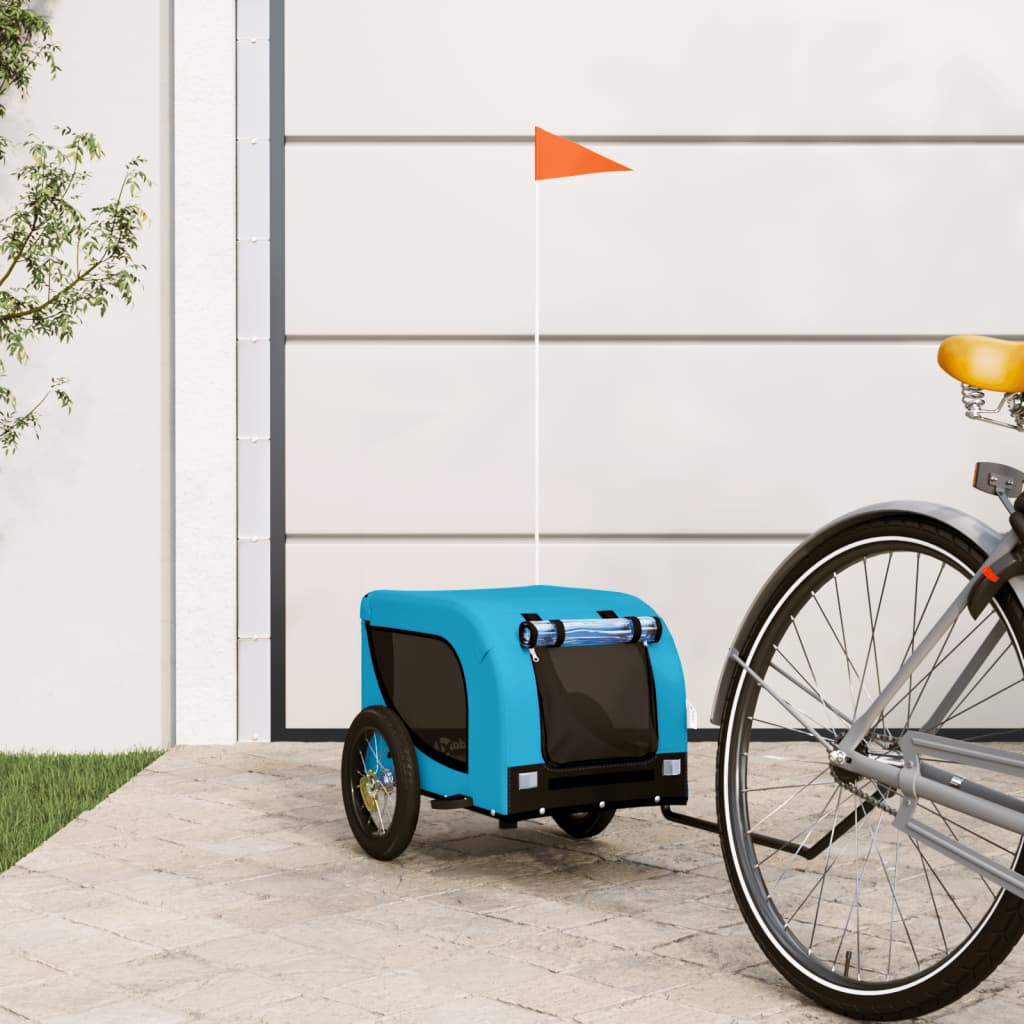 Pet Bike Trailer Oxford Fabric and Iron Height 53 cm Blue 53 cm 124 cm