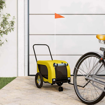 Pet Bike Trailer Oxford Fabric and Iron Height 53 cm Yellow and black 124 cm 53 cm