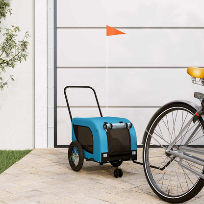 Pet Bike Trailer Oxford Fabric and Iron Height 53 cm Blue and black 124 cm 53 cm