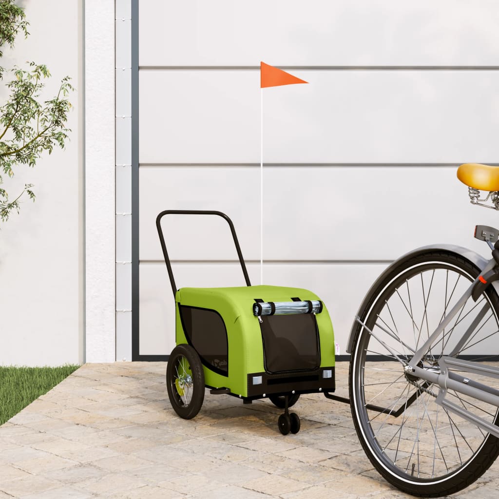 Pet Bike Trailer Oxford Fabric and Iron Height 53 cm Green and black 124 cm 53 cm