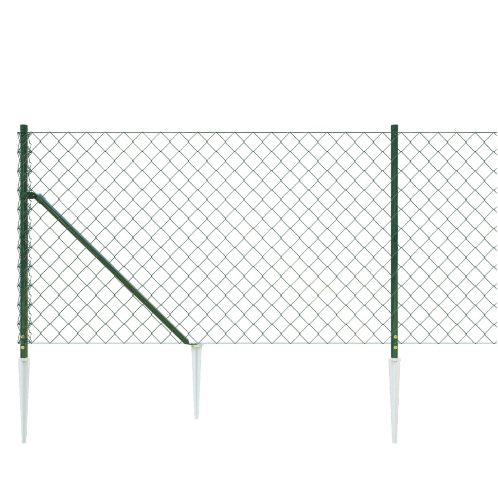 vidaXL Chain Link Fence with Spike Anchors Green 1x25 m 4