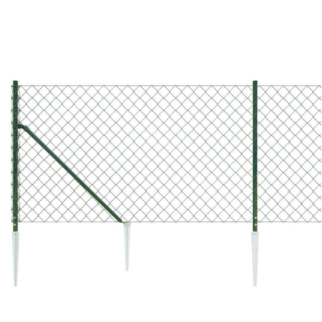 vidaXL Chain Link Fence with Spike Anchors Green 1.1x25 m 4