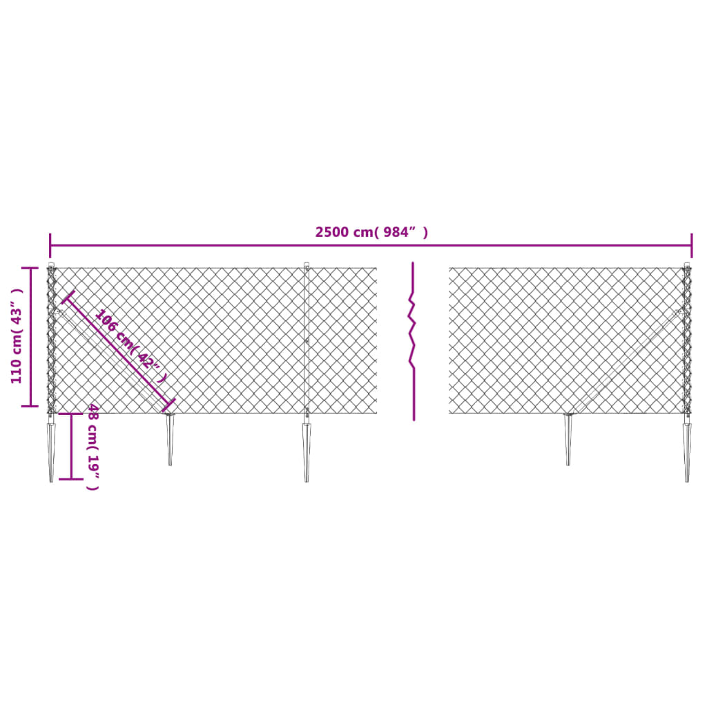 vidaXL Chain Link Fence with Spike Anchors Green 1.1x25 m 5
