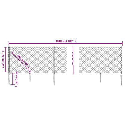 vidaXL Chain Link Fence with Spike Anchors Green 1.1x25 m 5