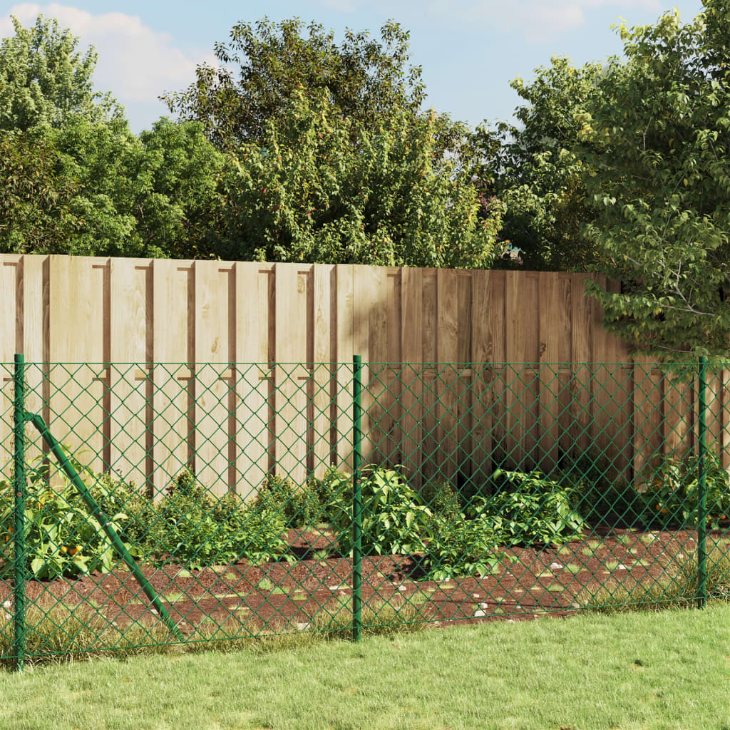 vidaXL Chain Link Fence with Spike Anchors Green 1.1x25 m 1