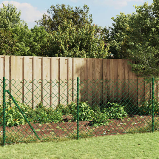 vidaXL Chain Link Fence with Spike Anchors Green 1.1x25 m 1