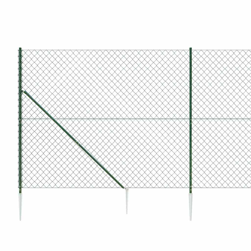 vidaXL Chain Link Fence with Spike Anchors Green 1.4x25 m 5