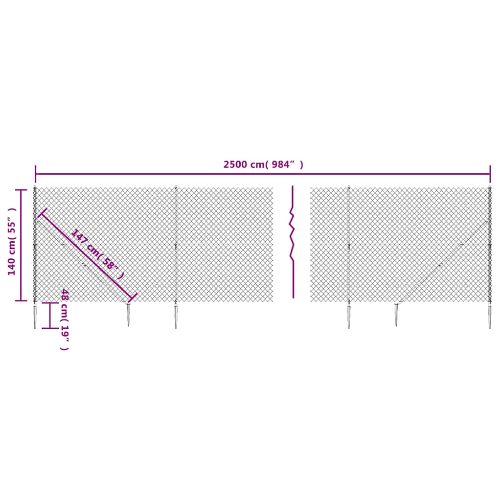 vidaXL Chain Link Fence with Spike Anchors Green 1.4x25 m 6