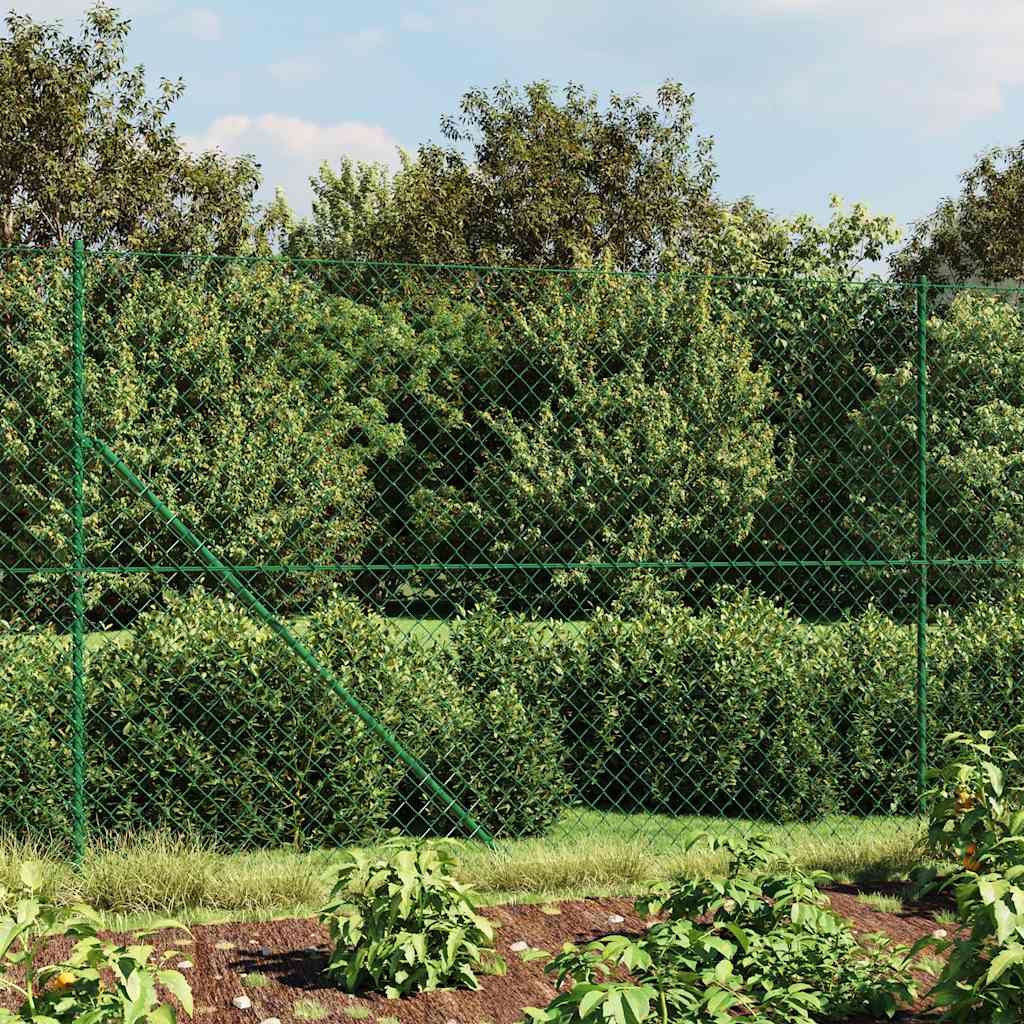 vidaXL Chain Link Fence with Spike Anchors Green 1.4x25 m 1