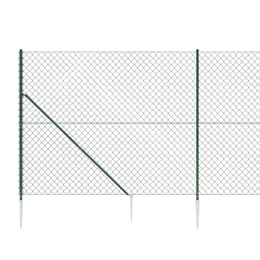 vidaXL Chain Link Fence with Spike Anchors Green 1.6x25 m 5