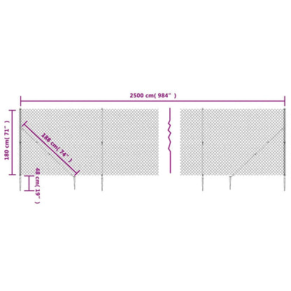 vidaXL Chain Link Fence with Spike Anchors Green 1.8x25 m 6