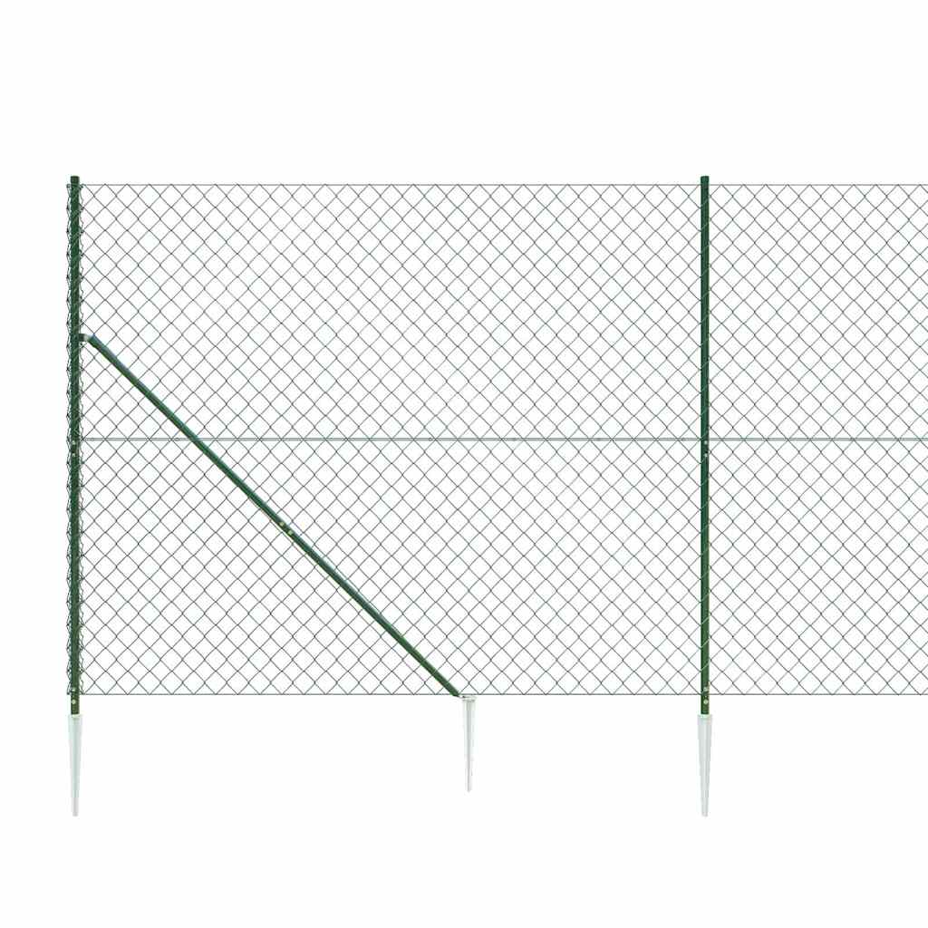 vidaXL Chain Link Fence with Spike Anchors Green 2x25 m 5