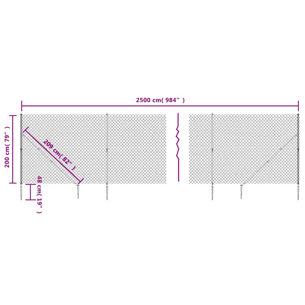 vidaXL Chain Link Fence with Spike Anchors Green 2x25 m 6