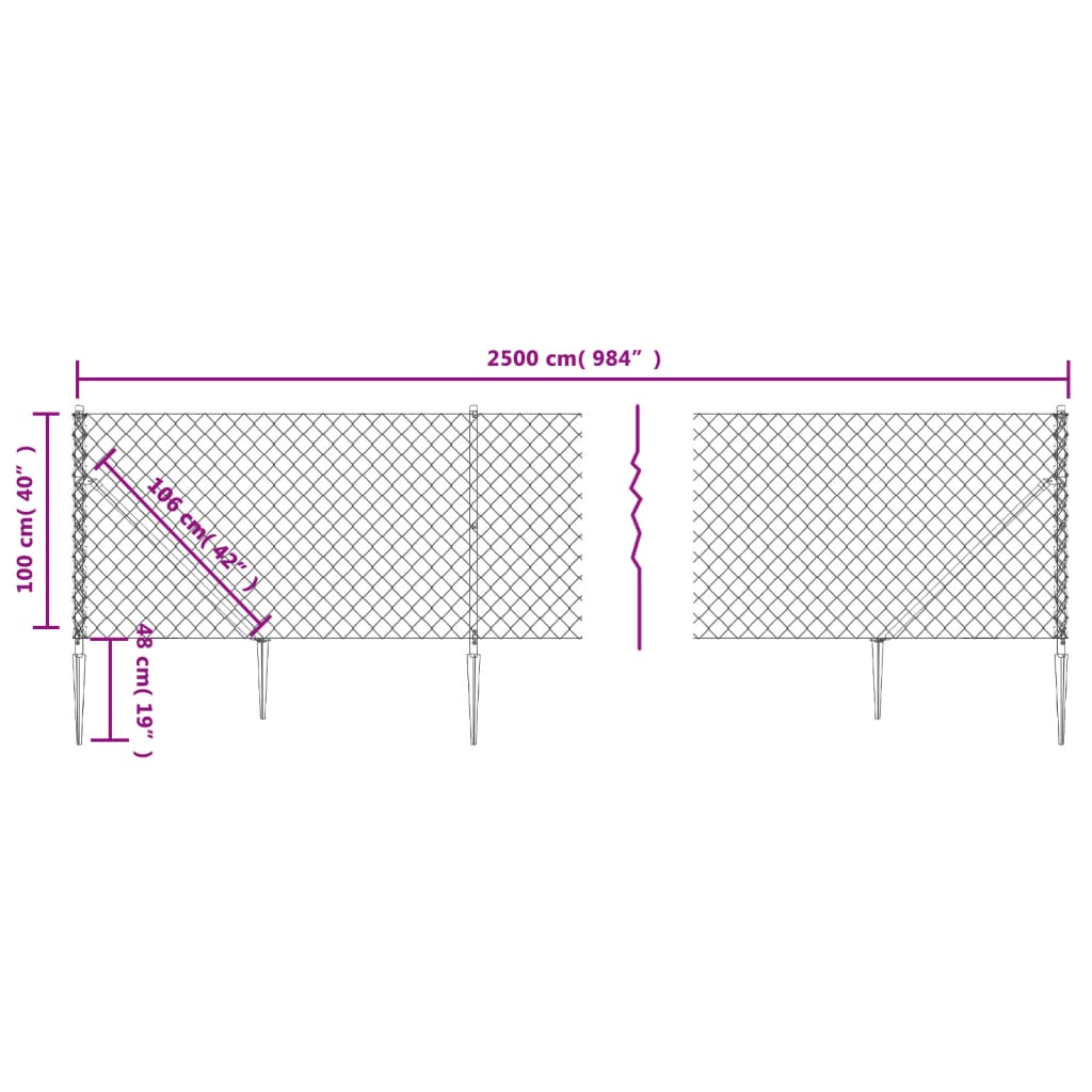 vidaXL Chain Link Fence with Spike Anchors Anthracite 1x25 m 5