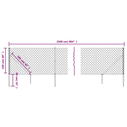 vidaXL Chain Link Fence with Spike Anchors Anthracite 1x25 m 5