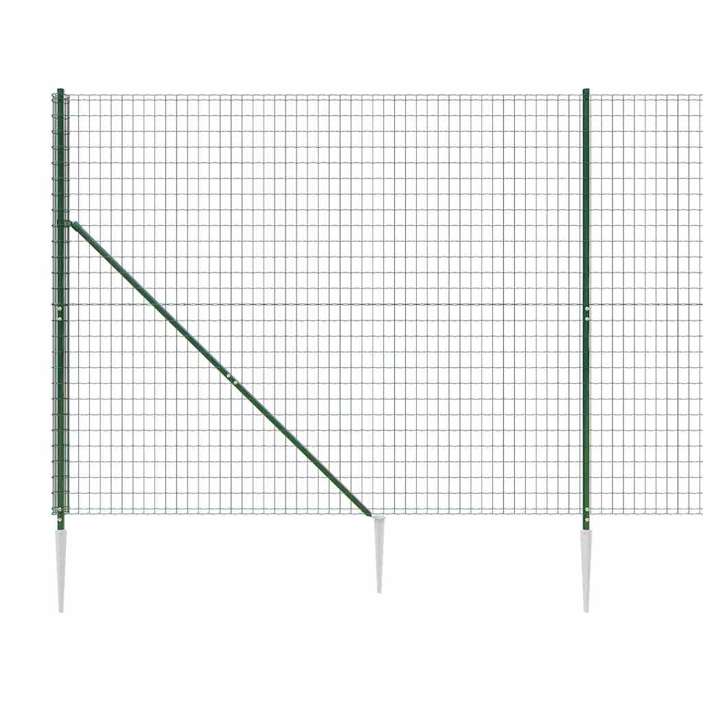 vidaXL Wire Mesh Fence with Spike Anchors Green 2x25 m 5