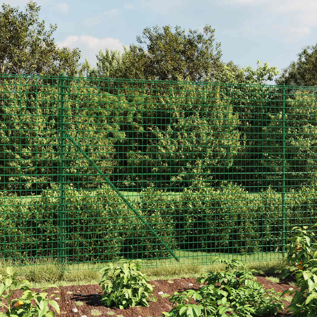 vidaXL Wire Mesh Fence with Spike Anchors Green 2x25 m 1