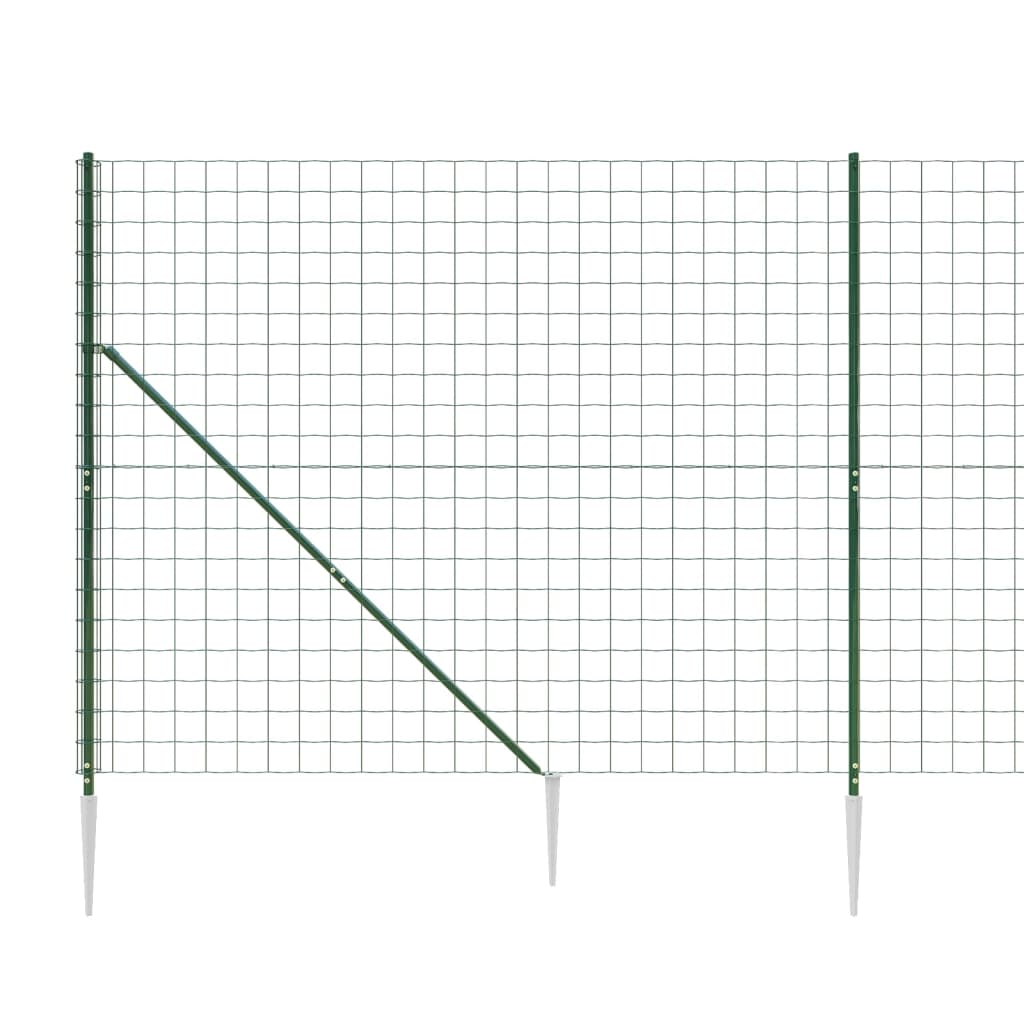 vidaXL Wire Mesh Fence with Spike Anchors Green 2.2x25 m 4