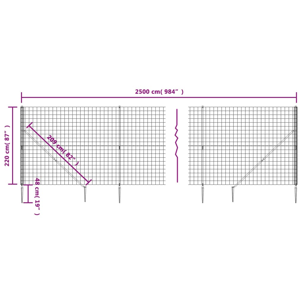 vidaXL Wire Mesh Fence with Spike Anchors Green 2.2x25 m 5
