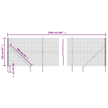 vidaXL Wire Mesh Fence with Spike Anchors Green 2.2x25 m 5
