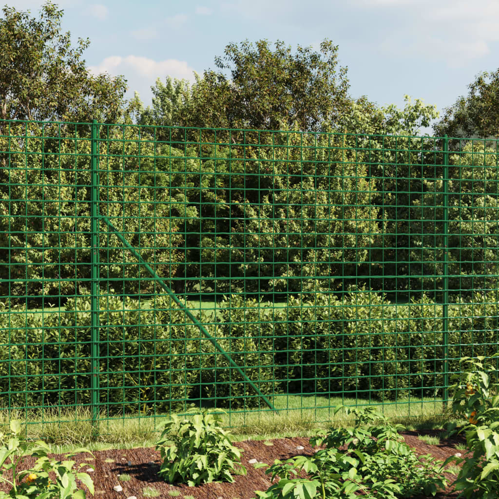 vidaXL Wire Mesh Fence with Spike Anchors Green 2.2x25 m 1