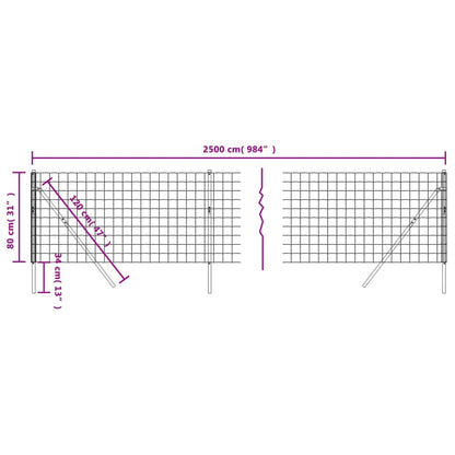 Wire Mesh Fence Galvanised Steel Anthracite 0.8 m 25 m