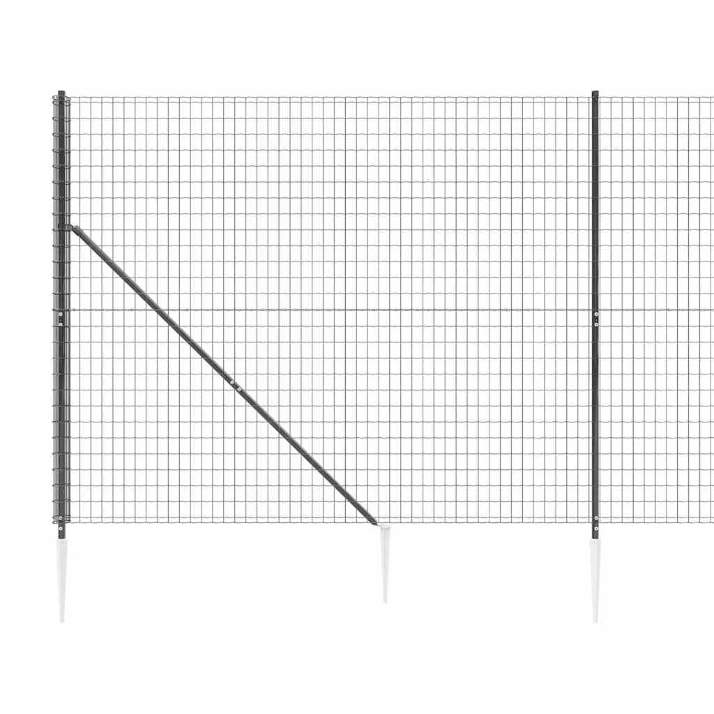 vidaXL Wire Mesh Fence with Spike Anchors Anthracite 2x25 m 4