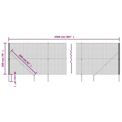 vidaXL Wire Mesh Fence with Spike Anchors Anthracite 2x25 m 6
