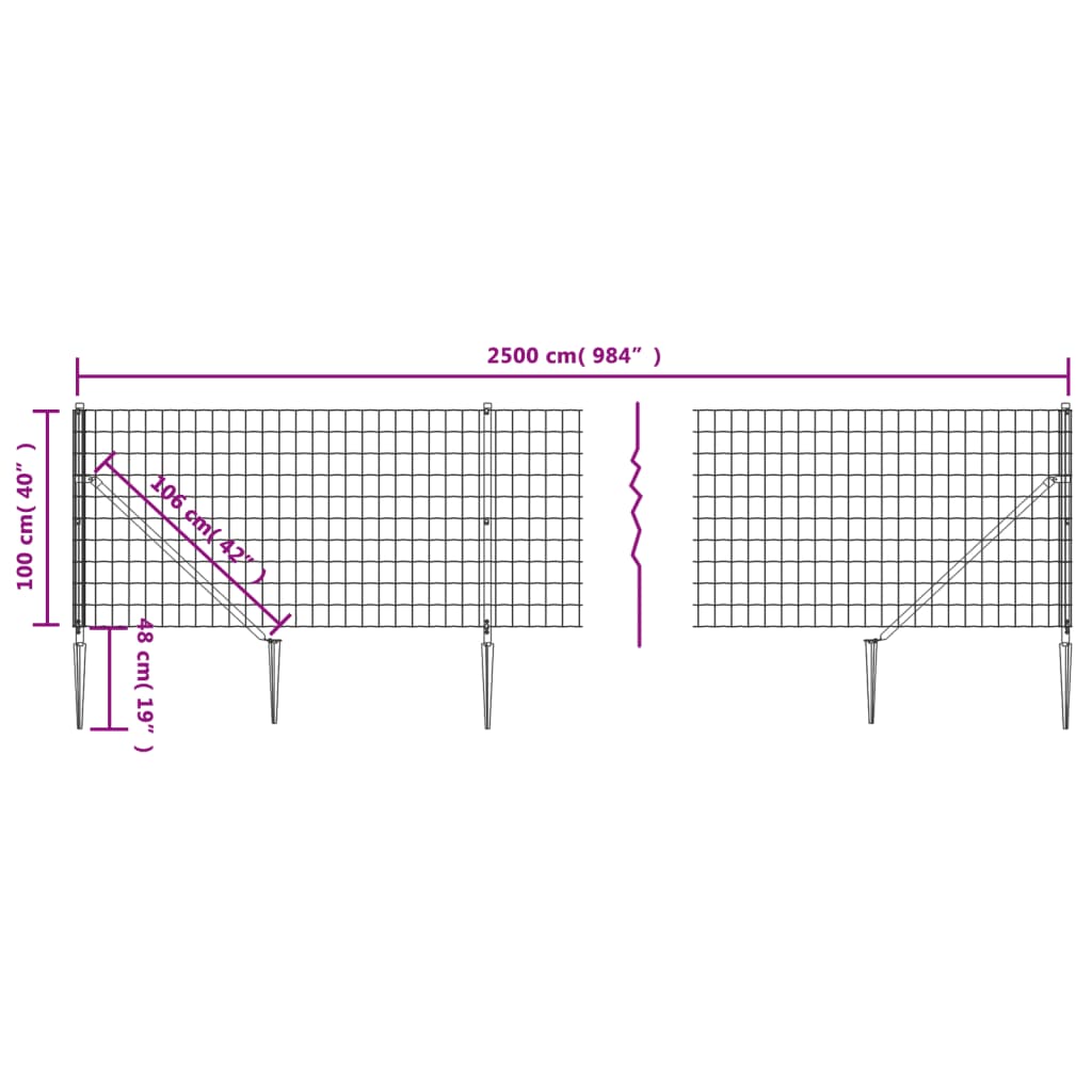Wire Mesh Fence with Spike Anchors Anthracite 1 m 25 m