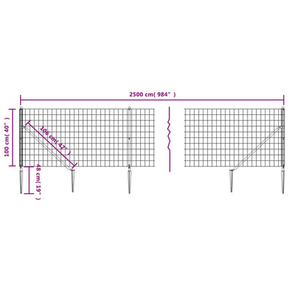 Wire Mesh Fence with Spike Anchors Anthracite 1 m 25 m