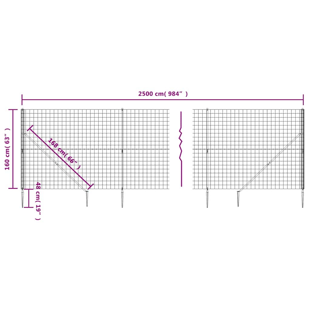 Wire Mesh Fence with Spike Anchors Anthracite 1.6 m 25 m