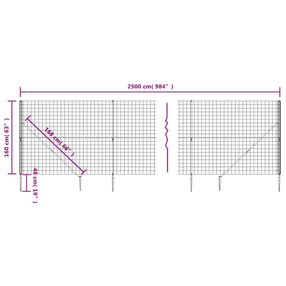 Wire Mesh Fence with Spike Anchors Anthracite 1.6 m 25 m