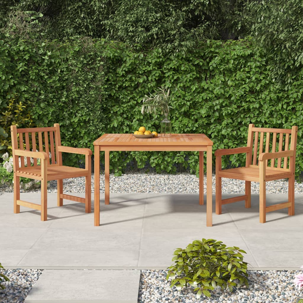 3 Piece Garden Dining Set Solid Wood Teak 110 cm table length 2x armchair + table