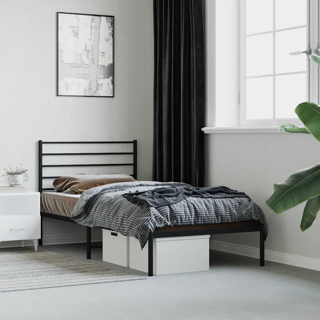 Metal Bed Frame without Mattress with Headboard Black 75 cm 190 cm