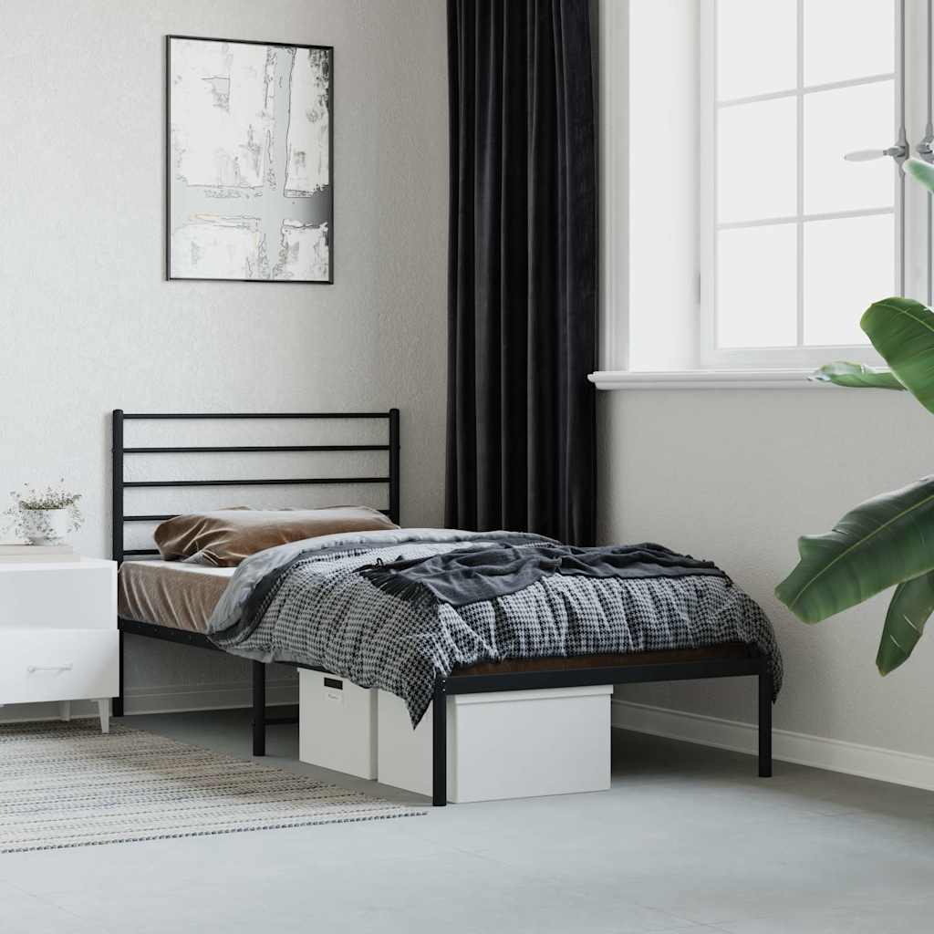 Metal Bed Frame without Mattress with Headboard Black 80 cm 200 cm