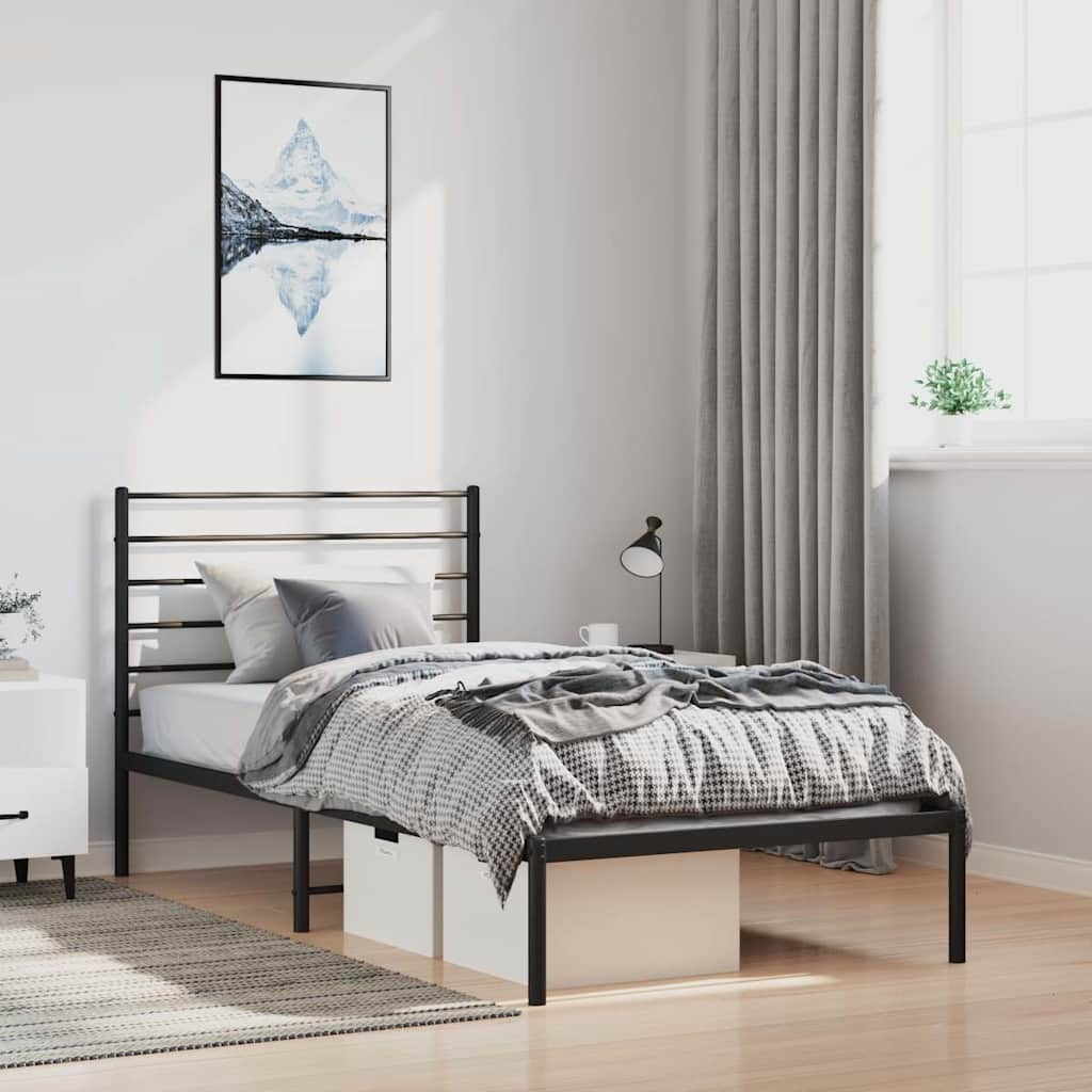 Metal Bed Frame without Mattress with Headboard Black 100 cm 200 cm