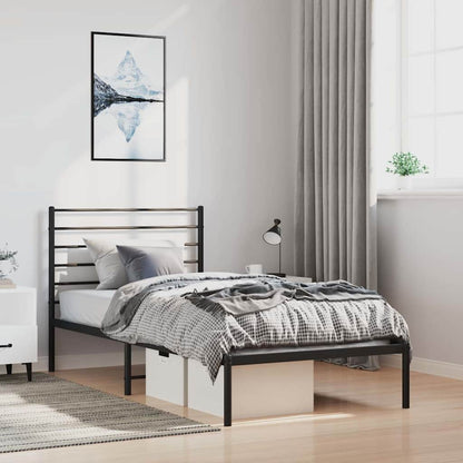 Metal Bed Frame without Mattress with Headboard Black 100 cm 200 cm