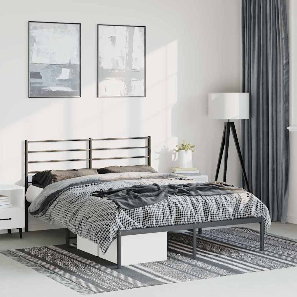 Metal Bed Frame without Mattress with Headboard Black 135 cm 190 cm
