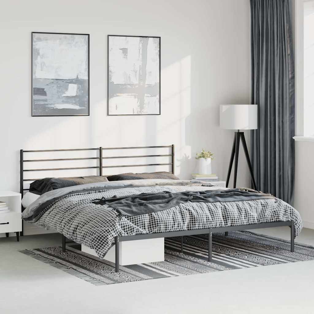 Metal Bed Frame without Mattress with Headboard Black 183 cm 213 cm