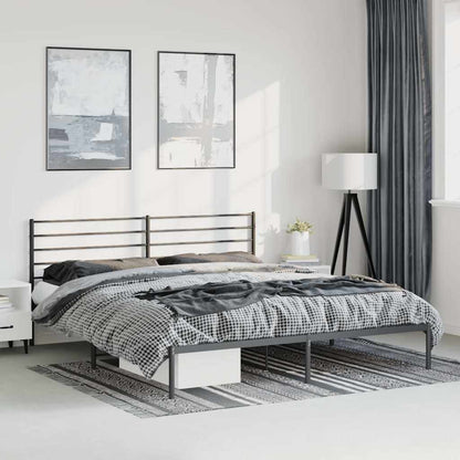 Metal Bed Frame without Mattress with Headboard Black 193 cm 203 cm