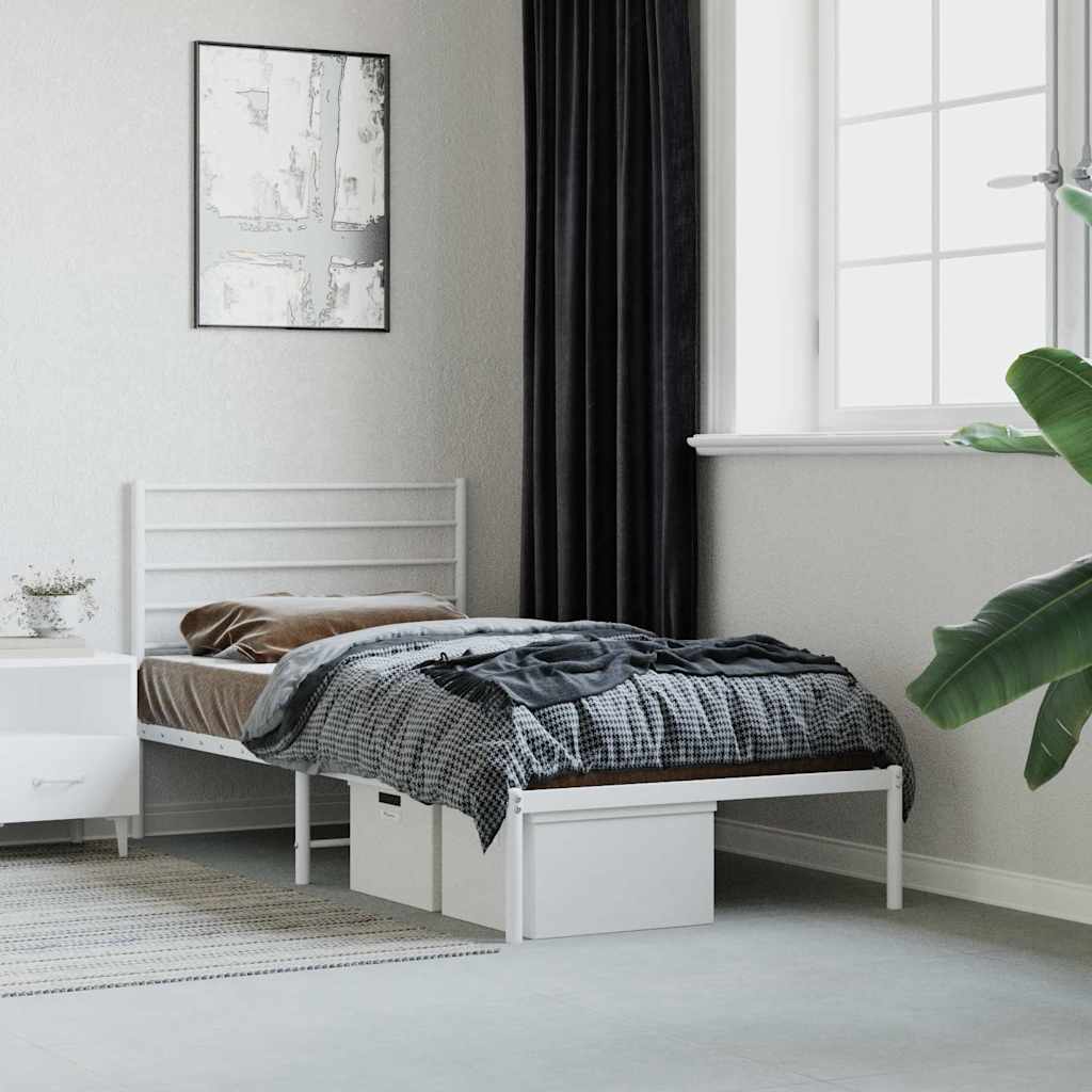 Metal Bed Frame without Mattress with Headboard White 80 cm 200 cm