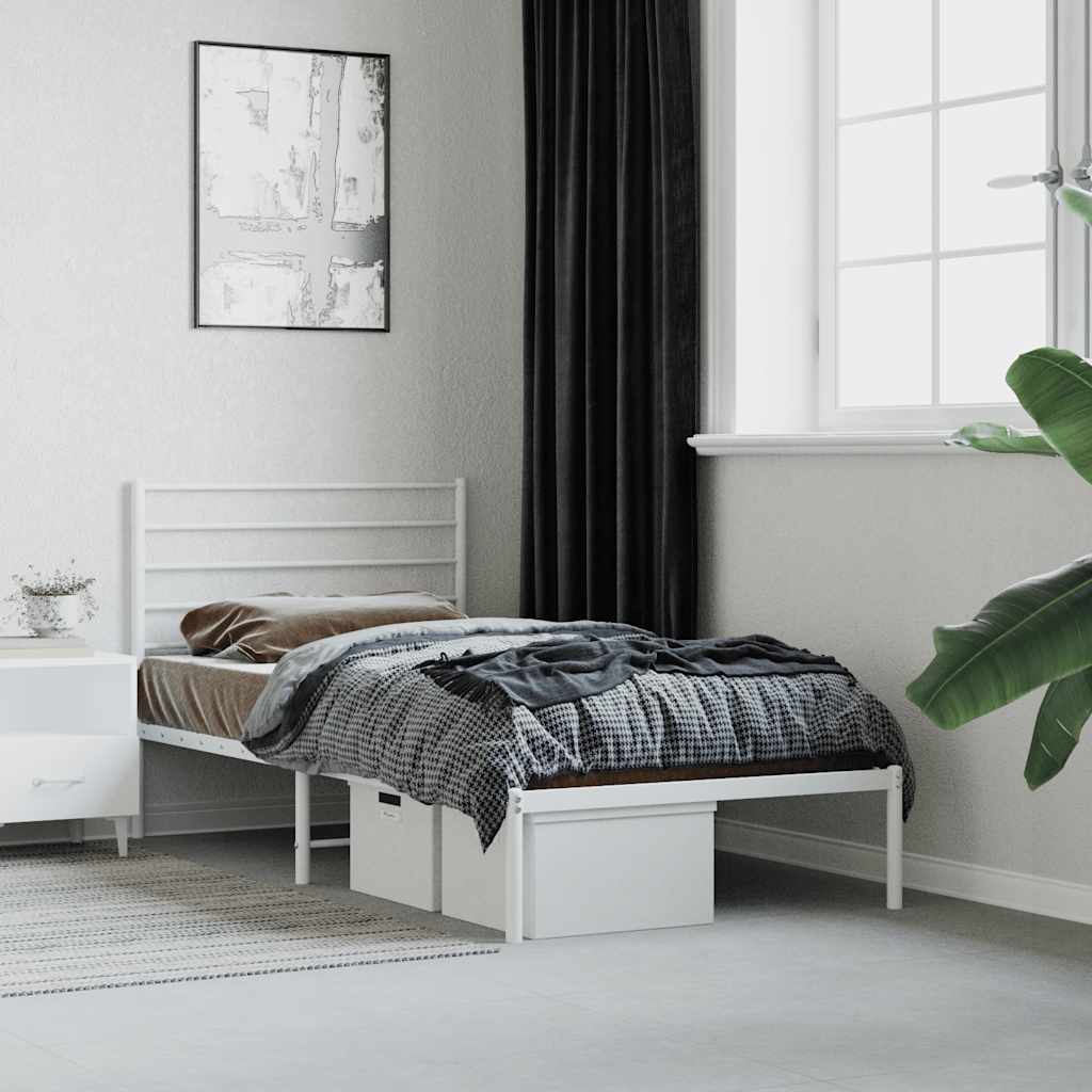 Metal Bed Frame without Mattress with Headboard White 90 cm 190 cm