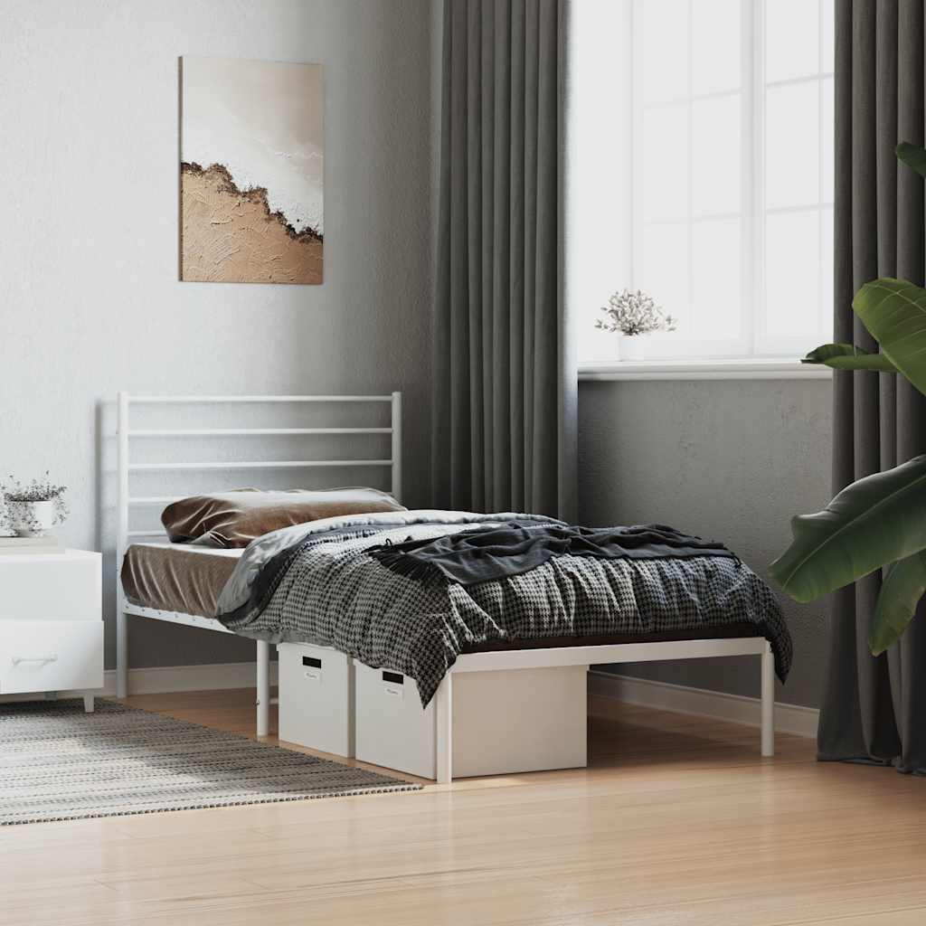 Metal Bed Frame without Mattress with Headboard White 90 cm 200 cm