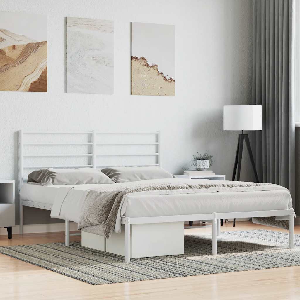 Metal Bed Frame without Mattress with Headboard White 120 cm 190 cm