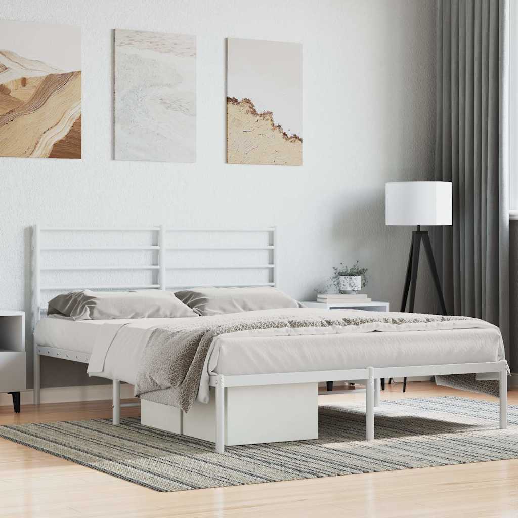 Metal Bed Frame without Mattress with Headboard White 140 cm 190 cm
